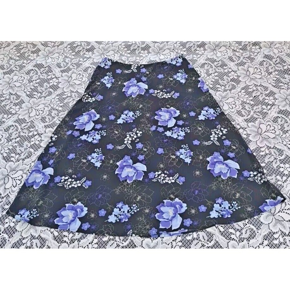 Croft & Barrow Skirt Women's 12 Black Floral Elastic Waist Side Zip Polyester